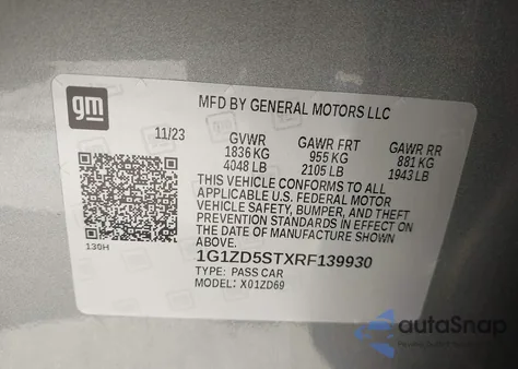 2024 Chevrolet Malibu Fwd 1Lt z USA, uszkodzony, nr VIN 1G1ZD5STXRF139930